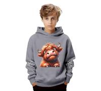 Generisch Bonita sudadera con capucha con estampado de vaca para niños, sudadera de forro polar con chaqueta infantil informal para uso diario y exterior, gris, 13-14 años