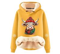 Generisch Bonita sudadera con capucha con estampado de vaca y forro polar, sudadera informal de manga larga para una comodidad acogedora, amarillo, 4XL