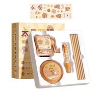 Generisch Bonito juego de escritura, lindos útiles escolares con motivos de dibujos animados para niñas, con sacapuntas, mini aspiradora, goma de borrar y lápices para niños, niñas y adolescentes