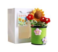 Generisch Bonito soporte para lápices | Decoración de ganchillo con flores con 3 lápices | Soporte creativo para bolígrafo | Para escuela, aula, hogar, dormitorio, biblioteca, estudio, profesor