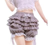 Generisch Bonitos pantalones cortos con volantes estilo lolita con pajarita para cintura alta de moda, verano casual, cintura elástica, bragas cómodas, gris, L