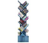 Generisch Bookcase Storage Shelf, Standing Shelf Tree with Drawer, 10 Shelves for CD and Movie Organization, Rustic Design