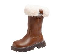 Generisch Botas altas de invierno de forro polar liso cremallera lateral muslo botas altas botas data calientes, marrón, 35.5 EU