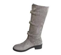 Generisch Botas altas de mujer con correa de hebilla de ante suave y tacón plano para el tiempo libre Zapatos mujer Remix, gris oscuro, 40 EU