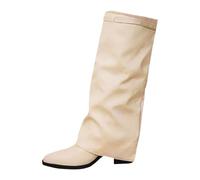 Generisch Botas altas hasta la rodilla para mujer con tacón de bloque, botas de invierno para mujer, plegables, botas por encima de la rodilla, punta puntiaguda, botas largas, botas de mujer, botas