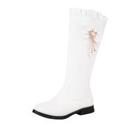 Generisch Botas altas hasta la rodilla para mujer, estilo británico, con cierre de cremallera, colgantes de perlas para acentos de moda, Blanco, 39 EU