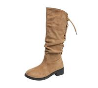 Generisch Botas altas hasta la rodilla para mujer, punta redonda, botas de invierno, botas occidentales, botas largas de equitación, botas de barco, botas de otoño e invierno con cordones, botas de