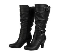 Generisch Botas altas hasta la rodilla suave Comercio Extranjero, botas gruesas con tacón y hebilla Zapatos de mujer Zapatillas azules, Negro , 35 EU