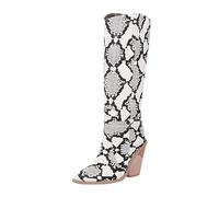 Generisch Botas altas para mujer con estampado elegante, diseño clásico, tacón de bloque cómodo, punta puntiaguda para mujeres conscientes del estilo, Blanco, 41 EU