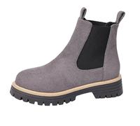 Generisch Botas cálidas para mujer, botines redondos, botas cortas de ante en el tobillo, tacón de bloque, botas de invierno, suelas antideslizantes, botas de invierno, botas de trabajo, botas de