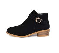 Generisch Botas Chelsea para mujer, con cremallera lateral, media bota con hebilla de cinturón, gorra de encaje, modernas, elegantes, con cordones, botas de invierno, Negro , 37.5 EU