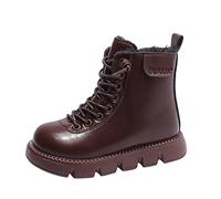 Generisch Botas con cordones de moda de invierno para niños y niñas, botas de tobillo para niños y niñas, fondo plano, antideslizante, alta felpa cálida y cómoda, botas planas botas de equitación