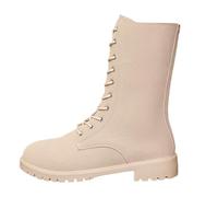 Generisch Botas con cordones para mujer, botas de otoño con punta redonda, suela gruesa, botas occidentales, monocolor, modernas, elegantes, botas de vaquero antideslizantes de gran tamaño con