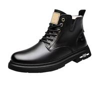 Generisch Botas con cordones para mujer, color negro, planas, medias botas para mujer, con cordones, suela gruesa, antideslizantes, botines de cuero impermeables con tacón, botas de trabajo, marrón