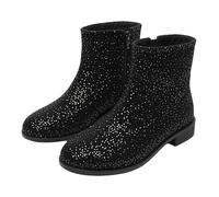 Generisch Botas cortas con lentejuelas brillantes para mujer, con cremallera lateral, tacón grueso de bloque bajo, botines elegantes para noche, fiestas, bailes de graduación, bodas