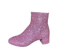 Generisch Botas cortas con lentejuelas de tamaño de tacón grueso para mujer 2024 e invierno, moda europea y americana, versátil, informal, botas cortas cómodas y cálidas hierbas para la tos, Rosa., 41