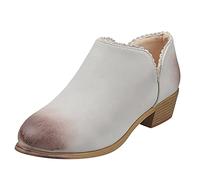 Generisch Botas cortas para mujer, botas de trabajo para mujer, tacón de bloque de color sólido, antideslizantes, transpirables, retro, sin cordones, para mujer, zapatos casuales, Blanco, 41 EU