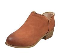 Generisch Botas cortas para mujer, botas de trabajo para mujer, tacón de bloque de color sólido, antideslizantes, transpirables, retro, sin cordones, para mujer, zapatos casuales, marrón, 40 EU