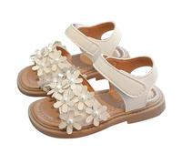 Generisch Botas de caza para mujer, sandalias de perlas para niñas, punta abierta, zapatos planos ajustables, lindos zapatos casuales