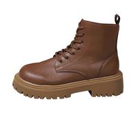 Generisch Botas de cuero para mujer, botas con cordones - moda, tacón de cuña, botas cortas, al aire libre, antideslizantes, impermeables, anchas, cómodas, botas de tobillo