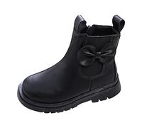 Generisch Botas de cuero para niñas, impermeables, botas cortas de invierno, antideslizantes, transpirables, desnudas, zapatos de invierno para niños 32, Negro , 33 EU