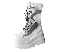 Generisch Botas de equitación de invierno Botas de plataforma de moda con puntera redonda, tacón grueso y altura media de la pantorrilla y detalle de cremallera para un uso elegante y cómodo, Blanco