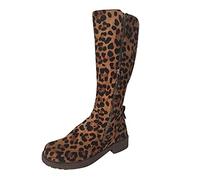 Generisch Botas de equitación de moda para mujer con estampado de leopardo, cremallera lateral para una elegancia elegante en la vida cotidiana, marrón, 37 EU