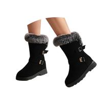 Generisch Botas de equitación para mujer, botas de invierno modernas, de altura media, forradas suaves, cálidas, con tacón oblicuo y correa de hebilla, cómodas zapatillas informales para climas fríos