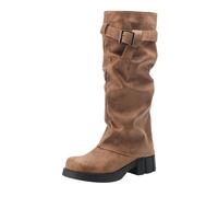 Generisch Botas de equitación para mujer, botas vaqueras para otoño, con pliegues, punta redonda, botas occidentales, suela gruesa, antideslizantes, estilo vintage, informales, con hebillas, 37,5-41