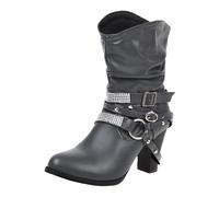 Generisch Botas de equitación para mujer, tacones altos, botas de invierno, botines de tacón bajo, botas de entretiempo, gris, 38.5 EU