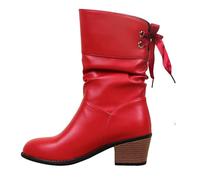 Generisch Botas de equitación para niña, impermeables, antideslizantes, forradas, cómodas, de un solo color, térmicas, suela gruesa, botas de invierno, rojo, 39 EU