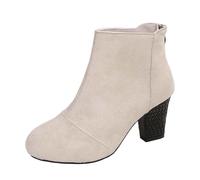 Generisch Botas de estilo británico con punta redonda Botas de invierno Tacón grueso Botas de cuero minimalista Cremallera trasera Botas de moda otoño al aire libre, Blanco, 37 EU