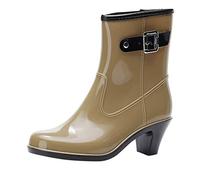 Generisch Botas de goma altas para mujer con tacón: botas de caña corta Chelsea, botines elegantes, botas de vadeo beige, botas de aguja, botas de lluvia para mujer para primavera para caminar todo el