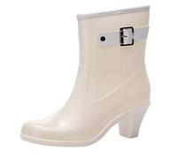 Generisch Botas de goma altas para mujer con tacón: botas de caña corta Chelsea, botines elegantes, botas de vadeo beige, botas de aguja, botas de lluvia para mujer para primavera para caminar todo el