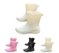 Generisch Botas de goma para mujer, cortas y ligeras, color marrón, básicas, para el día de la lluvia, botas de pesca, botas de lluvia, botas de un solo color, botas cortas de goma, Blanco, 41 EU