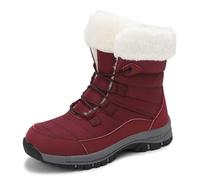 Generisch Botas de invierno aisladas de media altura térmica botas de senderismo al aire libre con forro polar cálido para mujer, rojo, 37 EU