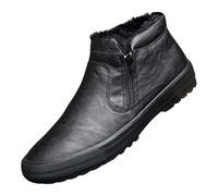Generisch Botas de invierno con cremallera para hombre, de piel, impermeables, con forro polar, botas de nieve antideslizantes, botas de invierno, botas de caña corta retro, Negro , 43 EU