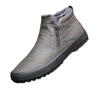 Generisch Botas de invierno con cremallera para hombre, de piel, impermeables, con forro polar, botas de nieve antideslizantes, botas de invierno, botas de caña corta retro, gris, 43 EU