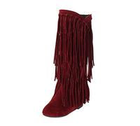 Generisch Botas de invierno con tacón grueso y flecos de talla grande para mujer, refuerzo interior, botas de longitud media, zapatos de mujer, rojo, 42 EU