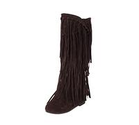 Generisch Botas de invierno con tacón grueso y flecos de talla grande para mujer, refuerzo interior, botas de longitud media, zapatos de mujer, marrón, 39 EU
