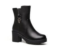 Generisch Botas de invierno forradas para mujer con tacón de bloque Suela antideslizante Botas altas cálidas para ocasiones diarias Elegantes Fiesta Moda Noche Negro, Negro , 37 EU