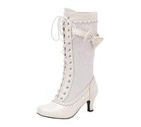 Generisch Botas De Invierno Mujer,Comercio Exterior Grandes Mujeres Botas Con Pajarita Tacones Altos Y Botas Altas, Blanco, 37 EU