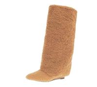 Generisch Botas de invierno para mujer, botas de ante de moda con altura media de pantorrilla y puntera puntiaguda, correas y rodilleras, botas altas hasta la rodilla, cómodas botas de traje para
