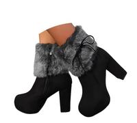 Generisch Botas de invierno para mujer, botas de nieve, botas de invierno, botas de poliuretano, botas de invierno, botas de invierno cálidas, forradas con tacón de bloque, con cremallera, Negro , 35