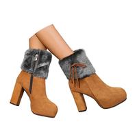 Generisch Botas de invierno para mujer, botas de nieve, botas de invierno, botas de poliuretano, botas de invierno, botas de invierno cálidas, forradas con tacón de bloque, con cremallera, marrón, 35