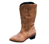 Generisch Botas de invierno para mujer, botas largas, botas largas, tacón grueso, botas de mujer, botas largas de ante, botas altas de vaquero, botas medias, pantorrilla, marrón, 41 EU
