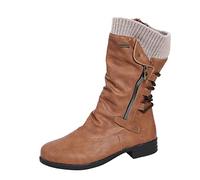 Generisch Botas de invierno para mujer Botines con cordones Botas de invierno europeas americanas para comercio exterior con fondo plano boca grande de lana, marrón, 40 EU