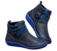 Generisch Botas de invierno para mujer, botines de piel, anchos, planas, para otoño e invierno, botas de nieve de piel sintética con cordones, botas cortas y suaves, impermeables, con cordones