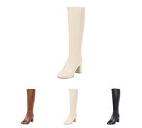 Generisch Botas de invierno para mujer, caña ancha, botas largas, botas altas impermeables hasta la rodilla, tacones altos, informales, botas anchas, antideslizantes, con tacón hasta la rodilla, beige