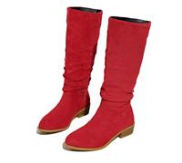 Generisch Botas de invierno para mujer,Comercio Exterior Europa y América Otoño e Invierno Nuevo Tamaño Grande Cabeza Redonda Color Sólido Tacón Grueso Mangas Botas Botas Arrugado Suede, rojo, 37 EU